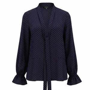 Lauren Ralph Lauren Navy Red Polka Dot Tie-Neck Peplum Blouse Office Chic